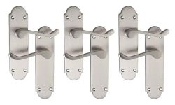 Designer Levers - Brora Round Top Design Lever Door Handle - 3 Pairs - Satin Nickel - Latch Door Handle - Interior Use