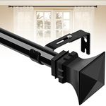 Black Curtain Rods for Windows 48 to 84 inch with Square Finials, Heavy Duty 1 inch Curtain rod Window Treatment, Easy Install Adjustable Drapery Rods, Decorative Square End, Black