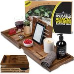 Temple Spring Acacia Foldable Bath Tray, Unique Design Wooden Bath Shelf Bathroom Accessory, Home Spa Boards for Adults, Tub Caddy, Wood Bathroom Accessories Set, Extendable Bathtub Rack – Not Teak