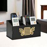 Gift Kya De GKD wooden Remote Stand with 5 Sections | Remote Holder for Living Room, TV, and AC | Stationary Organizer | 5 in 1 | Ideal for Home and Office (Black Butterfly)