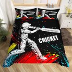 Loussiesd Cricket Player Bedding Set for Girls Boys Children Sports Theme Comforter Cover Decorative Cricket Ball Game Duvet Cover Tie Dye Watercolor Bedspread Cover 3Pcs Zipper King