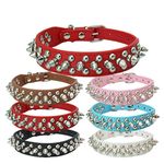 Spiked Dog Collar Small Rivet Spike Studded Puppy Girl Female Boy Little Pet Kitten Adjustable Collars for Cats Cute Soft Pu Leather Spiky Stud Collar New Black S