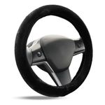 Long Microfiber Plush Steering Wheel Covers for Tesla, Elasticity Fashion Fluffy Protector Winter Warm Faux 15 Inch Furry Pretty Car Decoration for Women Men (Black)