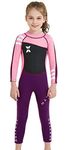 Boys Girls 2.5mm UV Protective Thermal Swim Suits Long Sleeve One Piece Wetsuit Stretchy Full Suit Pink L