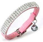 HUKCHI Soft Velvet Safe Cat Adjustable Collar Bling Diamante With Bells,11 inch for small dogs and cats (Pink) …