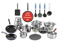 Vinod Kitchen in The Box 25-Piece Stainless Steel Cookware Combo Set | Induction & Gas Stove Friendly | Dishwasher Safe, Stackable, Durable | Essential for Indian Cooking | 2-Year Warranty
