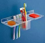 Elexa Hardware Unbreakable Wall Mounted Acrylic 4 in 1 Soap Case || Toothbrush Holder || Paste Holder for Bathroom and Sink|| Pack of 1