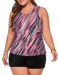 Hanna Nikole 3 Piece Plus Size Tankini Swimsuits Set for Women Tummy Control Bathing Suits Pink 20
