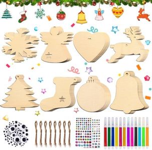 Tibimon Decoration Noel Bois 80 Pièces Décoration de Noël Diy, Avec 12 Crayons de Couleur Pendentif de Decoration Noel Sapin Délicat à Suspendre Sur Le Sapin de Noël. Decoration Sapin de Noel