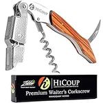 HiCoup Kitchenware Corkscrew Wine Opener - Bottle Openers w/Foil Cutter for Waiters & Bartenders - Mahogany Wood