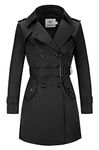 FARVALUE Women's Double Breasted Trench Coat Water Resistant Windbreaker Classic Belted Lapel Overcoat, A-black, Small