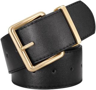 XZQTIVE Women Wide Chunky Belt for Dresses Fashion Thick Leather Belt with Gold Buckle, Black(Fit Waist Size 38"-42")