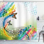 Ambesonne Colorful Home Decor Shower Curtain, Trippy Flying Butterflies with Color Comet Bubbles Creative Fantasy Design, Fabric Bathroom Decor Set with Hooks, 75 Inches Long, Multi