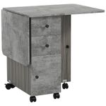 HOMCOM Folding Dining Table for 4-6, Rolling Drop Leaf Table with Storage Drawers, Cabinet and Open Shelf, Extendable Kitchen Table on Wheels, Grey Marble Effect