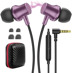 Wired Earbuds for School Chromebook Laptop PC, Noise Canceling Ear Buds with 3.5mm Plug in Audio Jack Microphone HiFi Stereo Wired Headphone Corded Earphone for Kindle Fire Nintendo Switch MP3, Purple