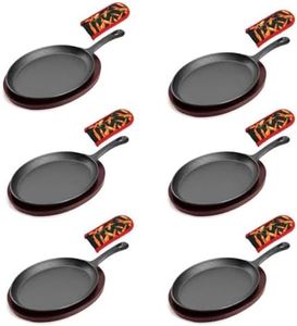 DVK Sizzling Plate with Wooden Base Fajita Skillet with Scald Protection Hot Mitt Cast Iron Plate for Home Barbeque Kitchen Service