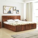 Ganpati Arts Solid Sheesham Wood Scott King Size Bed with Box Storage Wooden Double Bed Palang for Bedroom Home - Natural Finish 1 Year Warranty