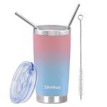 Shinhoo 20oz/ 550ml Insulated Travel Mug Reusable Coffee Cup Tumbler with Straw and Lid for Hot Cold Drinks, Pink& Blue