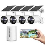 CAMBLINK Wireless Solar Security Camera System Outdoor 4 Pack, 4MP Solar Wireless Security Camera Outdoor WiFi for Home Security, Color Night Vision PIR Motion Detect 2-Way Audio App Alert Waterproof