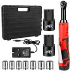 Shulltji 3/8'' Cordless Ratchet Wrench, 18V Electric Ratchet 40Ft-lbs with 7 Sockets Set, 2 * 2.0Ah Batteries & Charger, 0-450RPM Adjustable Speed Battery Ratchet, Electric Wrench with LED Light