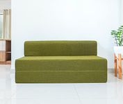 uberlyfe Basics 3 Seater Sofa Cum Bed | Jute Fabric Washable Cover | Olive Green | 6' X 6' Feet