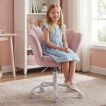 DM Furniture Adjustable Kids Desk Chair Cute Reading Computer Chair for Students Modern Upholstered Velvet Swivel Rolling Armchair for Girls Bedroom, Seashell Back (Light Pink)