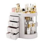 SIBY Acrylic 4 Layer Makeup Organizer Cosmetics Display Storage Case | Make up Caddy Shelf Organization Boxes With Drawer | Large Capacity Space Saving Make - Up Brushes Lipsticks Holder(White)