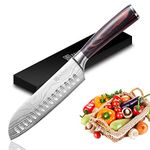 PAUDIN Kitchen Knife, German High Carbon Stainless Steel Forged Chef Knife, Ultra Sharp Blade Knife with Ergonomic Wooden Handle (N5 Santoku Knife 7")