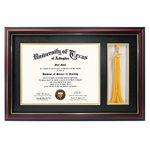 GraduationMall 11x17 Cherry Wood Diploma Frame with Tassel Holder for 8.5x11 Certificate Document,Real Glass,Black over Gold Mat