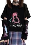 EMILYLE Women Girl Anime Casual Style Sweatshirt Kwaii Cartoon T-Shirt Harajuku Style Streetwear(Black Bear-1,L)