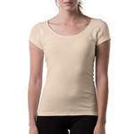 The Thompson Tee Women's Sweatproof Undershirt | Cotton Scoop Neck T-Shirt with Underarm Sweat Pads | Original Fit | Aluminum-Free Alternative | Beige | Medium