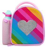 Polar Gear Rainbow Hearts Combo Insulated Lunch Bottle with Side Mesh Pocket, Handle Bottle-600D Reusable Food & Drink Thermal Cool Bag for School Nursery Snacks Picnic, Polyester, 600 milliliters