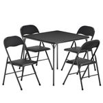 VECELO Folding Card Table and Chair Set of 5 Foldable with Padded Upholstery Tabletop, Metal, Black