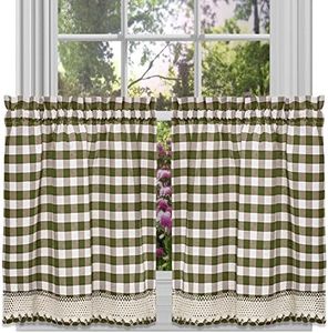 Sweet Home Collection Kitchen Window Curtain Panel Treatment Decorative Buffalo Check Design, 36", Sage