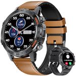 Military Smart Watch for Men, Smart Watches with Wireless Call Compatible Android iPhone Phone, Smartwatch with Heart Rate SpO2 Sleep Monitor, Waterproof Tactical Military Watch with Leather Strap