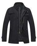 Wantdo Men's Cashmere Peacoat Business Casual Wool Jacket Overcoat Thick Black L