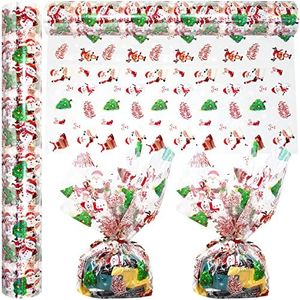 AnapoliZ Christmas Cellophane Wrap Roll | 100’ Ft Long X 16” in. Wide | 2.3 Mil Crystal Clear Merry Christmas Cellophane | Gifts, Baskets, Treats Wrapping Paper | Santa, Snowman, Reindeer Cello Roll