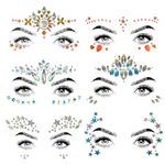 SHINEYES 6 Pcs Gemstone Face Stickers for Music Festival Holiday Party, Rhinestone Face decal for Halloween Christmas, Face Glitter Sticker Temporary Tattoo for Birthday Carnival