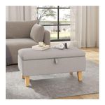 INMOZATA Linen Fabric Footstool Storage Upholstered Ottoman Pouffe Stool Change Shoe Footrest Wooden Legs for Living Room Bedroom Light Grey