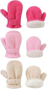 Baby Toddler Mittens Boys Girls Winter Outdoor Gloves Kids Easy-On Fleece Warm Mittens Pink Rose Khaki 3 Pairs L（2-4 years）