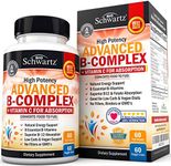 Vitamin B Complex with Vitamin C for Maximum Absorption - Methylcobalamin b12 & Folate Folic Acid Supplement - B1 B2 B3 B5 B6 B7 B9 for Immune Energy & Nervous System Support - Non-GMO, 60 count