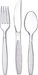 ZOFUN Plastic Cutlery Pack of 300, Reusable Plastic Cutlery Set Including 100 Spoons, 100 Knives, 100 Forks, Heavy Duty Clear Plastic Cutlery Set Perfect for Parties Buffets Picnics BBQ's Camping