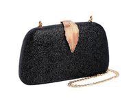 INOVERA (LABEL) Women Evening Hand Clutch | Ladies Party Wedding Purse with Chain Strap (Black)