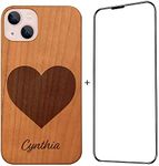 Aesthetic Phone Case + FREE Screen Protector for iPhone15/14/13/12/11 (Mini,Pro, Pro Max,Plus), Wooden Cute Phone Case for Samsung S20/S21/S22 (Heart)