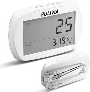 PULIVIA Pedometer for Walking 3D Step Counter with Clock, Accurate Steps Tracker Portable Pedometer with Clip, Simple Pedometer Walking Step Counter, White