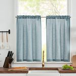 JINCHAN Kitchen Curtains Linen Tier Curtains 36 Inch Farmhouse Cafe Curtains Country Small Window Curtains Rustic Rod Pocket Light Filtering for Laundry Room Bathroom 2 Panels Blue