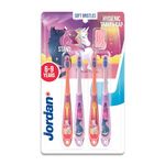 Jordan*|Step 3 Kids Manual Toothbrush|Infant Toothbrush For Age 6-9 Years Old|Kid Toothbrush With Soft Bristles, Dual Ergonomic Handle & Bpa Free|Blue & Pink Color|Pack 4 Units
