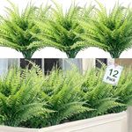 Alynsehom 12PCS Artificial Plants 15.7in Fake Boston Fern Greenery Shrubs Outdoor UV Resistant Outdoor Indoor Summer Faux Plastic Plants for Home Window Box Garden Patio Pathway Front Porch Decor