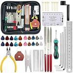 46Pcs Guitar Tool Kit,Guitar Repair Tools Kit with Storage Bag,Professional Guitar Repairing Maintenance Tool Kit with Guitar Picks String Action Ruler Grit File Screwdriver