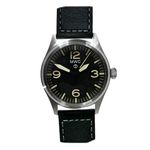 MWC Classic Pilot 40mm Hybrid Mechanic Quartz Steel Black Leather Military Aviator Unisex Watch